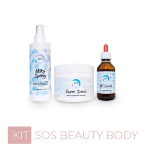 SOS beauty body comprende: burro scrub, hd serum e milky spray